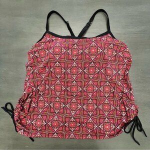 south point Hot Pink Orange Black Geometric Racerback Tankini Swimsuit Top 18W